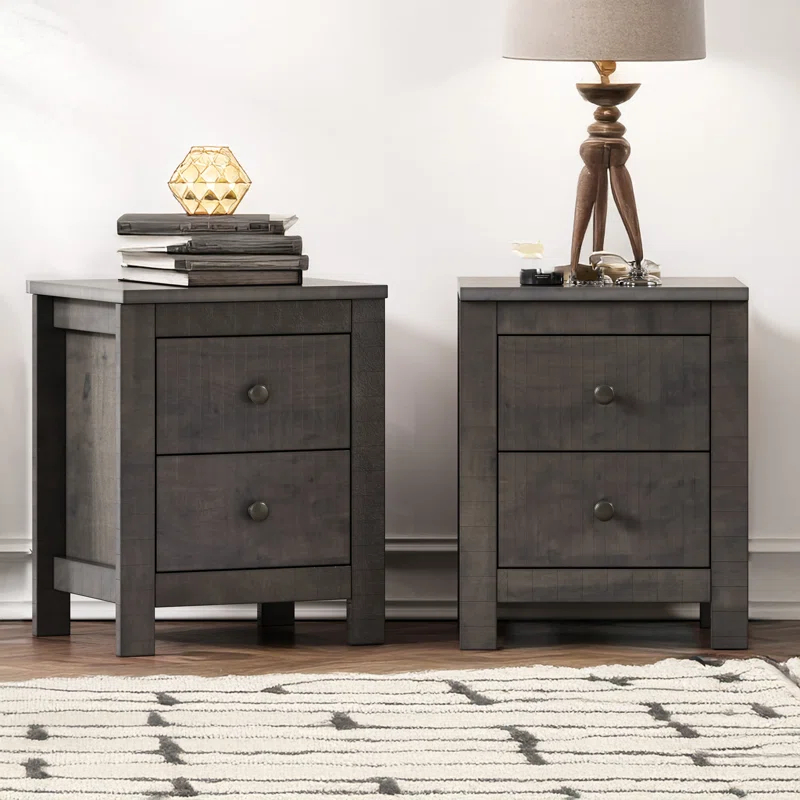Decopom Farmhouse Wooden Nightstand Set of 2