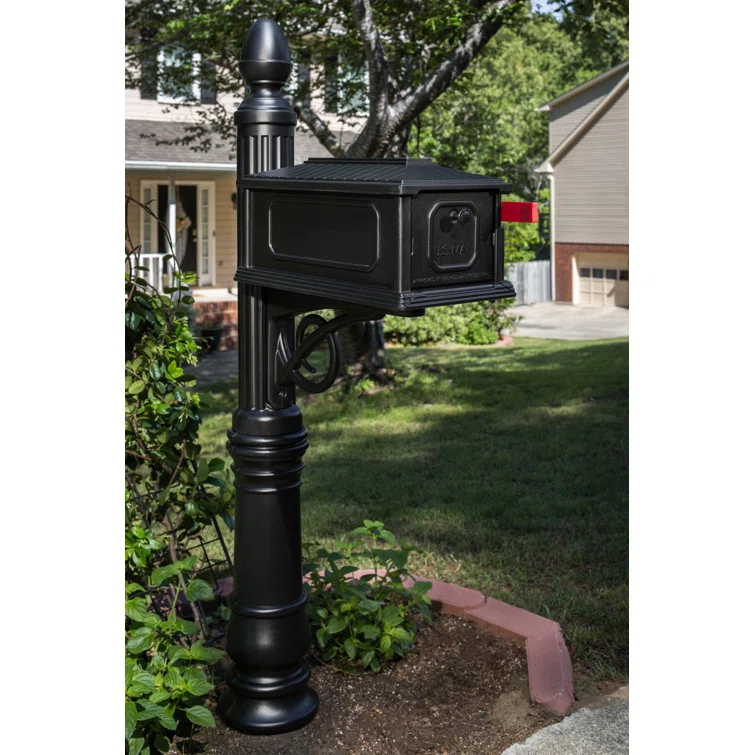 Architectural Mailboxes Stratford All-in-One, Medium, Plastic, Mailbox & Post Combo, Black