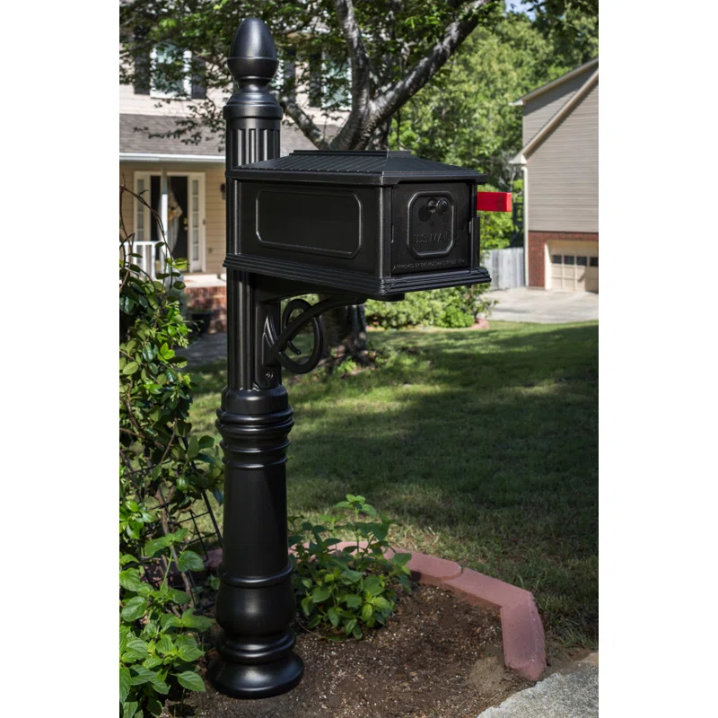 Architectural Mailboxes Stratford All-in-One, Medium, Plastic, Mailbox & Post Combo, Black