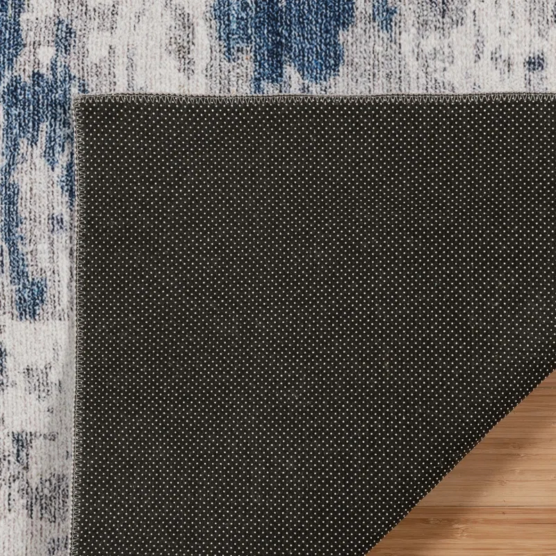 Gertmenian Gertmenian Crystal Print Cenis Blue Ivory Cream Washable Flat Pile Modern Abstract Indoor Area Rug