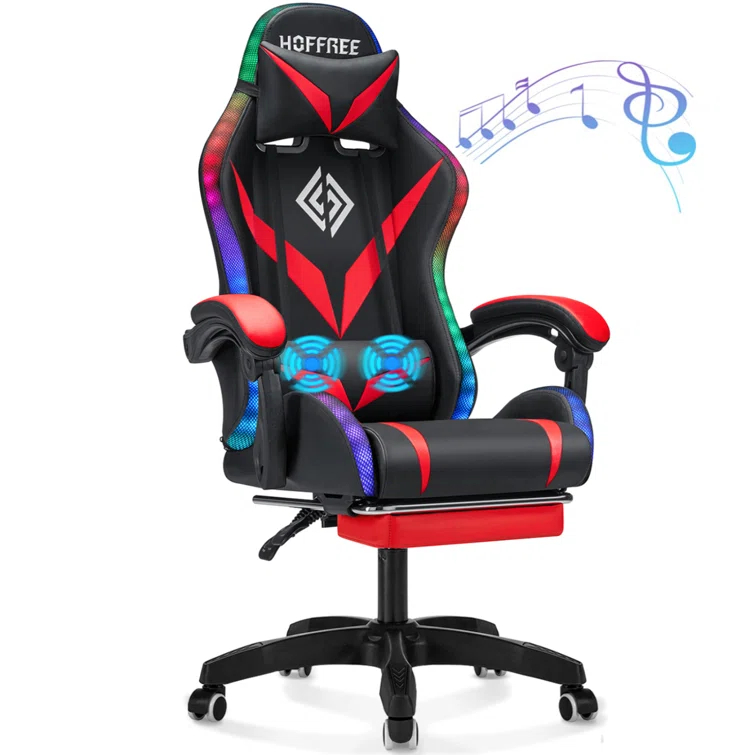 Hoffree Hoffree Massage Ergonomic Gaming Chair with Bluetooth Speakers and RGB LED Lights