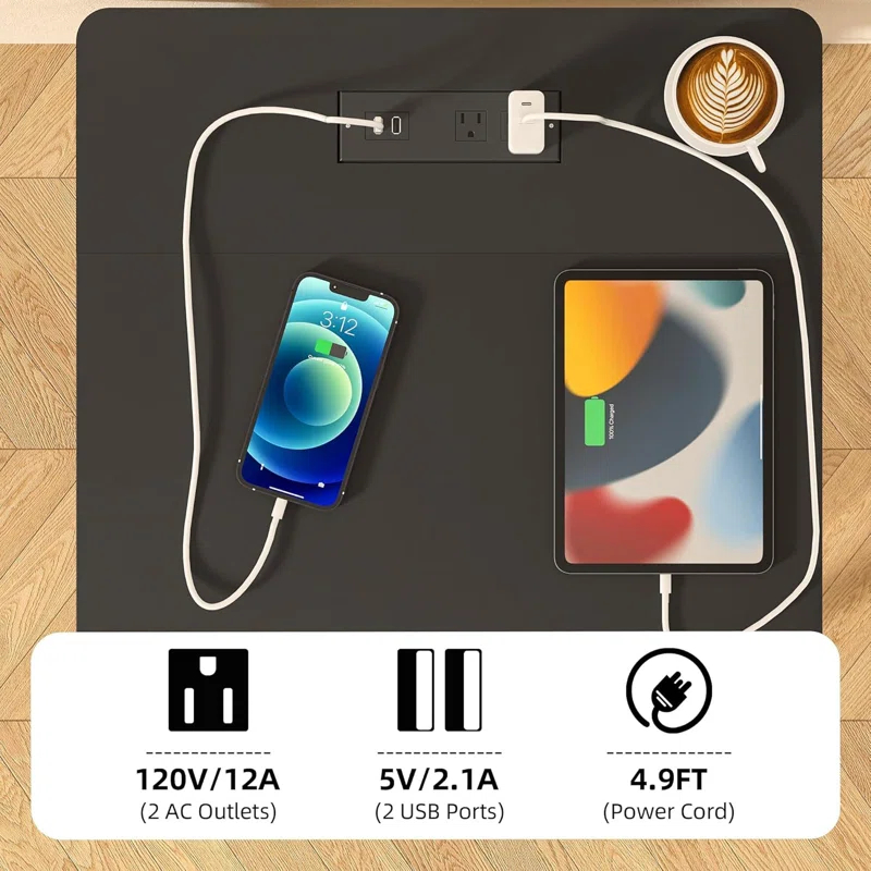 17 Stories Nightstands Set Of 2 With Charging Station And Fabric Storage Drawer,16.5" X 15.8" Side Table With Storage For Bedroom, Bedside Tables With Steel Fram