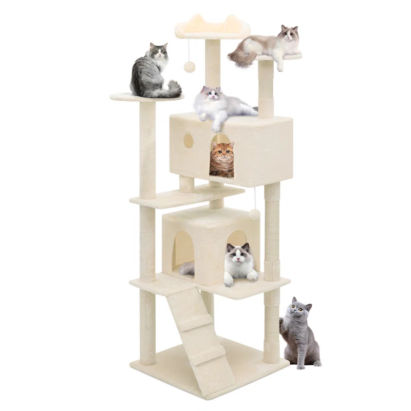 70" Cat Tree Tower With Scratching Posts, Multiple Cat Caves, Top Perch, And Play Features For Indoor Cats