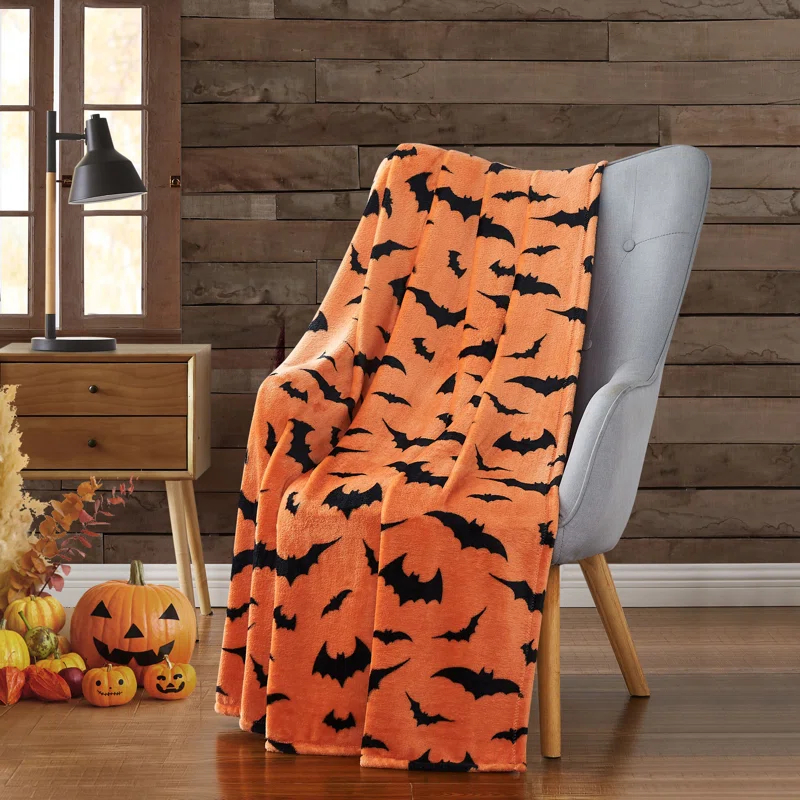 Kate Aurora Ultra Soft & Plush Spooky Halloween Bats Accent Throw Blanket - 50 in. W x 70 in. L