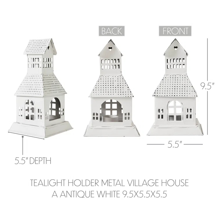 VHC Brands Festive Finds Tealight Holder Metal Village House A 9.5x5.5x5.5