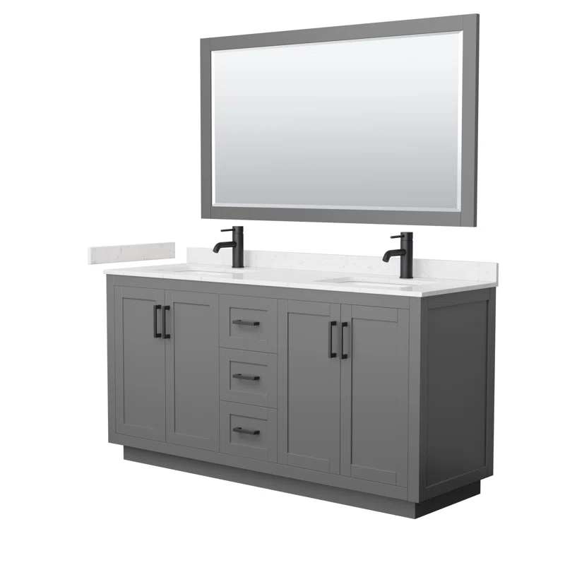 Wyndham Collection Miranda 66" Freestanding Double Bathroom Vanity with Cultured Marble Top with 58" Mirror