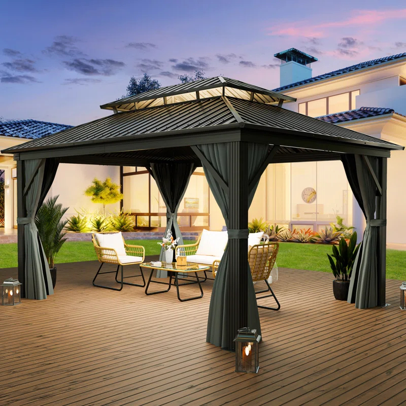 Edrosie Inc Aluminum Patio Gazebo  with Curtain and Netting