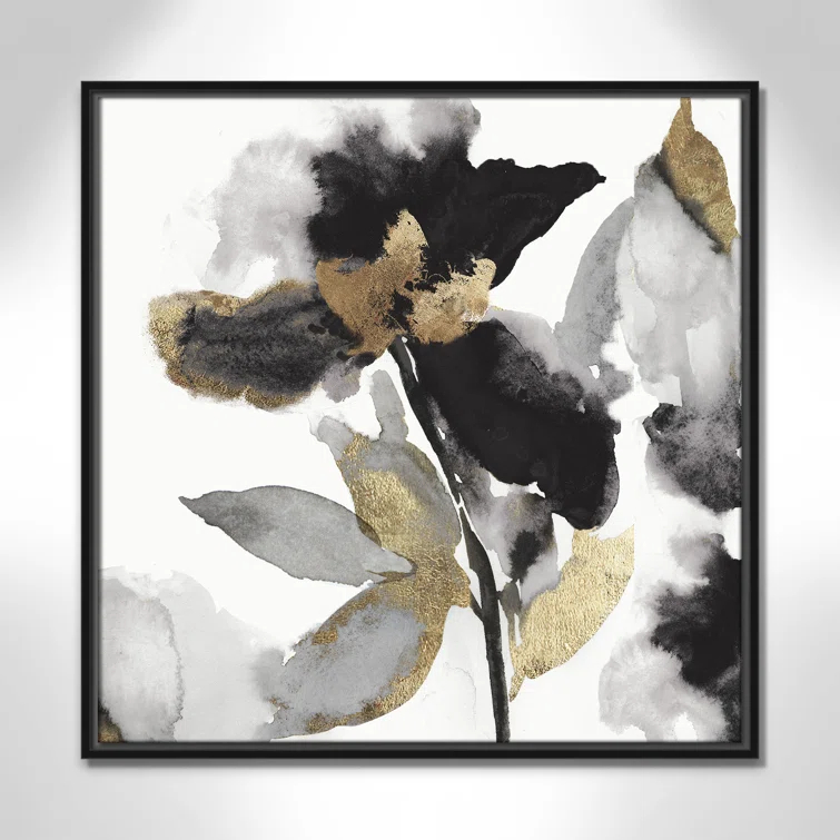 Casa Fine Arts Black Petals Gold Leaves II Print by Asia Jensen