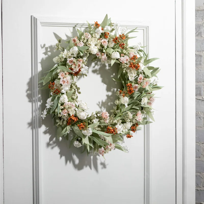 Primrue Artificial Mixed Wild Flower Wreath; White
