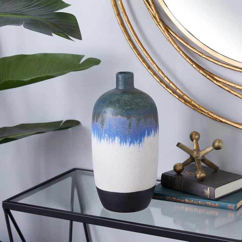 Novogratz White Ceramic Contemporary Vase, 13 X 6 X 6 | Wayfair