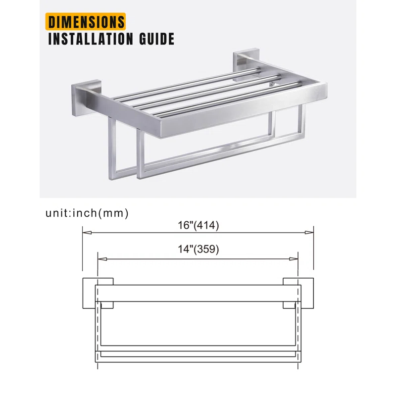 ARCORA AR5150101-16 2-Tier Wall Mounted Stainless Steel Bathroom Towel Rack With 2 Towel Bars Square Rods