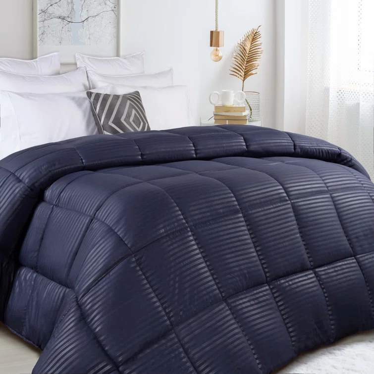 Superior Striped Reversible Box-Quilt Brushed Microfiber Medium Weight Down Alternative Comforter