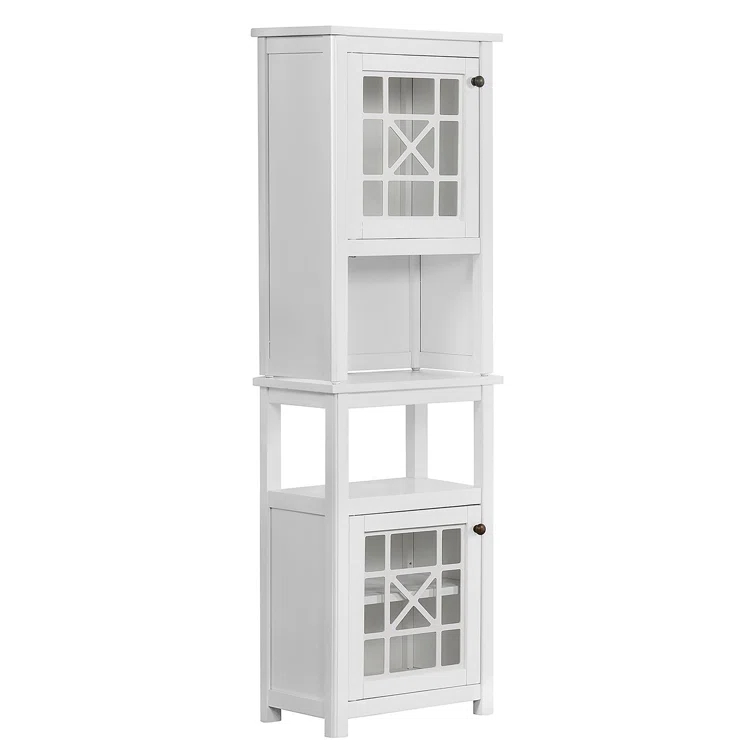 Rosalind Wheeler Hembree 17"W 58"H Traditional Style Free-Standing Bathroom Cabinet With Storage Hutch