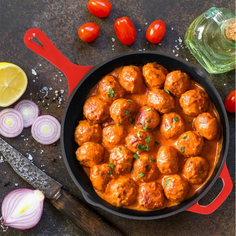 doitbest Pre-Seasoned Cast Iron Skillet with Lid, Grill-Safe Cookware, Red