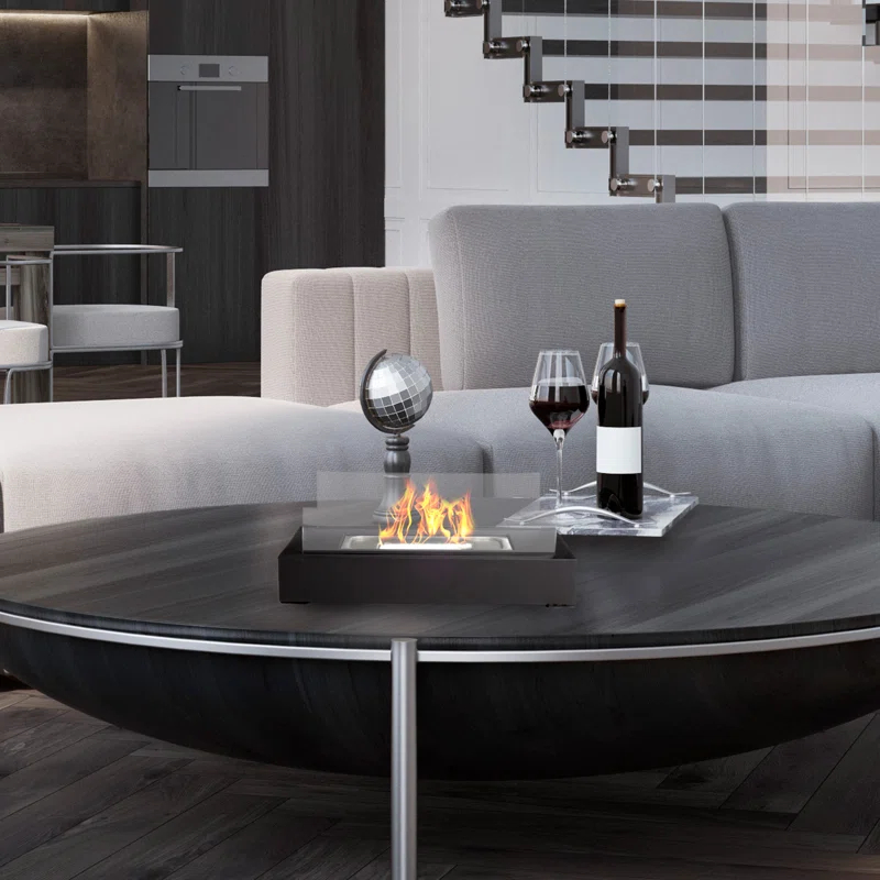 Bio Ethanol Tabletop Fire Pit - Rectangular Indoor or Outdoor Ventless Fireplace - Clean Burning Portable Heat with 360-View