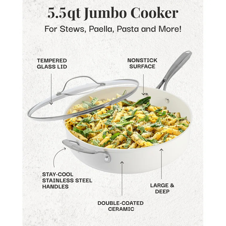 Gotham Steel Gotham Steel Naturals Cream Ultra Nonstick Ceramic 5.5 Qt Jumbo Cooker Pan with Lid