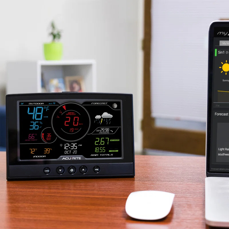 AcuRite AcuRite Iris (5-in-1) Home Weather Station with Direct-to-Wi-Fi Wireless Display and Alerts for Remote Monitoring Indoor/Outdoor Temperature and Humidity with Wind Speed/Direction (01544M)