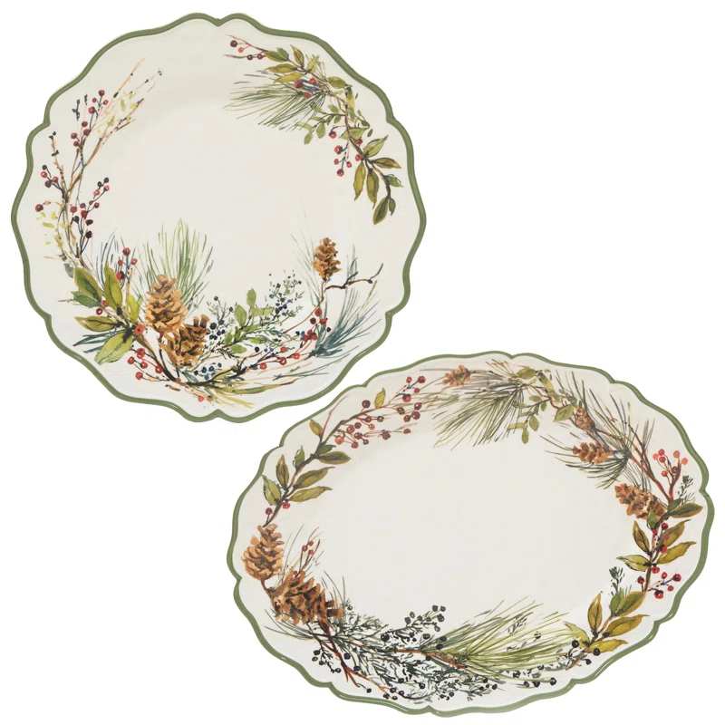 Winters Forest Melamine 2pc Platter Set - round 14" Oval 18" x 13.5 (Set of 2)