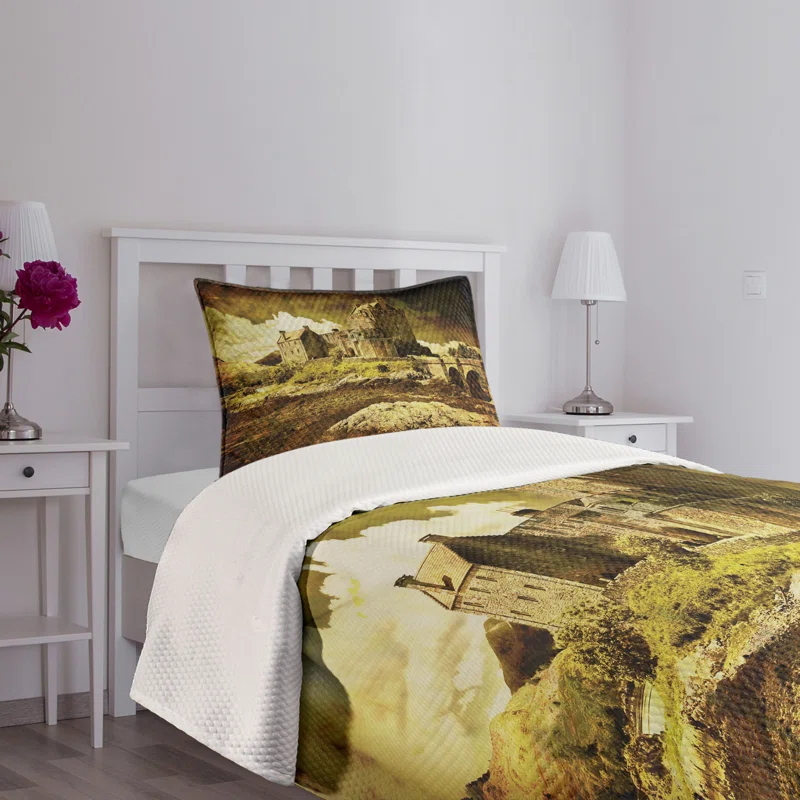 Ambesonne Ambesonne Medieval Bedspread Set Old Scottish Castle Grey Green