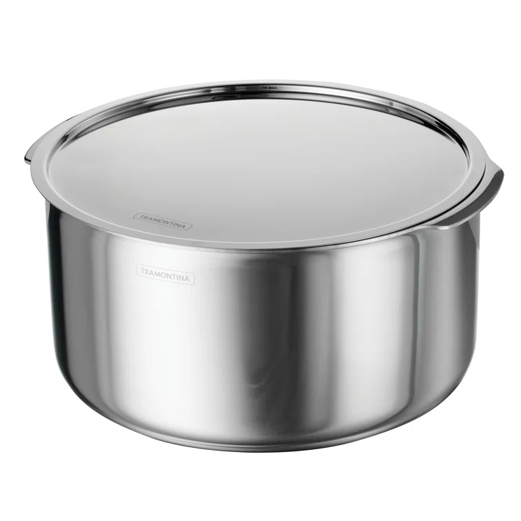 Tramontina Tramontina Utsava Tri-Ply Clad Stainless Steel Tope with Lid, Patila Pot for Indian Cooking