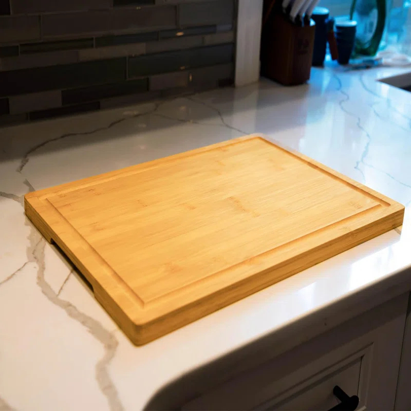 DILAND Bamboo Cutting Board For Kitchen, Large Wood Charcuterie Cheese Board, Wooden Chopping Block With Side Handles And Juice Grooves