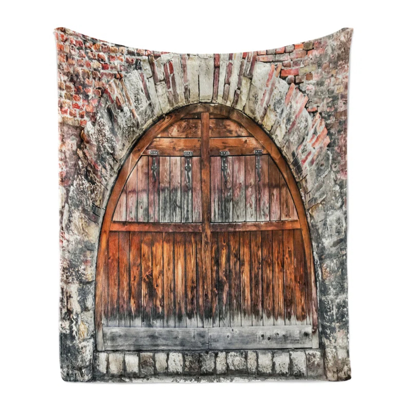 Ambesonne Ambesonne Rustic Fleece Throw Blanket Old Brick Stone Oval Door Brown and Grey