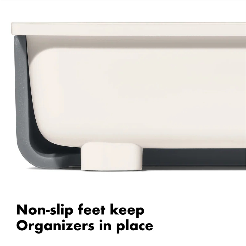 Rebrilliant Expandable White Plastic Long Tool Drawer Organizer, Adjustable Dividers, Non-Slip Feet, Ideal For Kitchen Utensils, 16.35 X 12.83 X 2.49 Inches