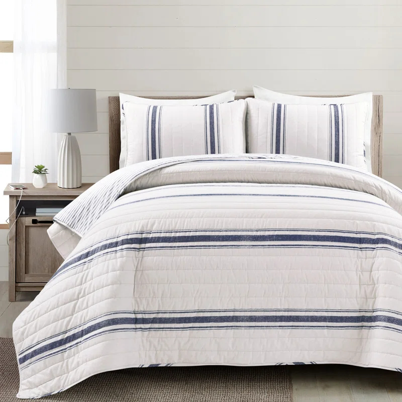 Birch Lane™ Gilroy Farmhouse / Country Cotton Striped Quilt Set