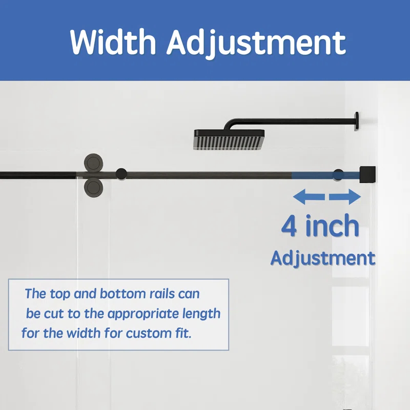 OPVANDE MT 8-2001-6076BLK 56-60 In. W X 76 In. H Single Sliding Frameless Shower Door With 5/16 In. (8 Mm) Tempered Glass