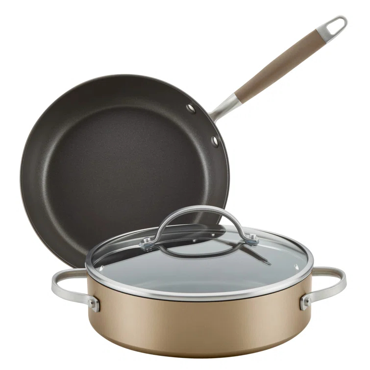 Anolon Advanced Home Hard Anodized Nonstick Cookware Set, Includes 3 -Quart Sauteuse with Lid and 9.5-Inch Frying Pan, 3 Piece - Bronze & Reviews | Wayfair