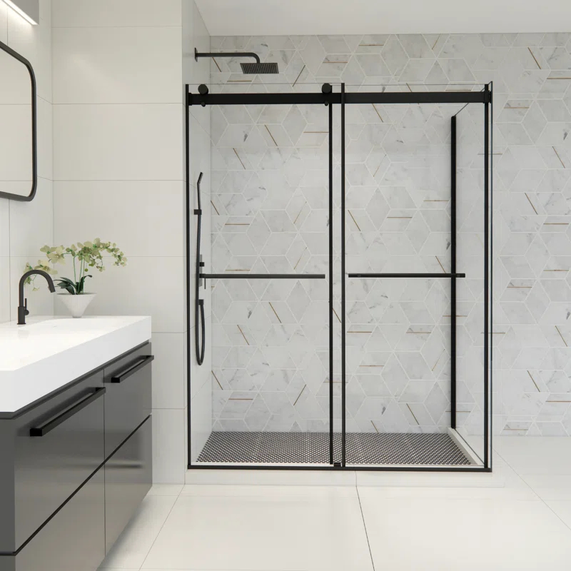 Altair SD80760-36P-MB Belizzi 60" W x 76" H By Pass Frameless Exposed Roller Shower Enclosure with Clear Glass