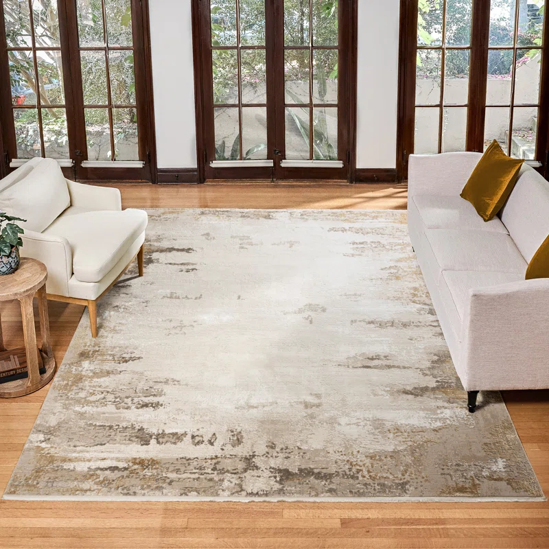 Gertmenian Florance Gela Modern Abstract Beige/Gold High-Low Viscose/Acrylic Area Rug