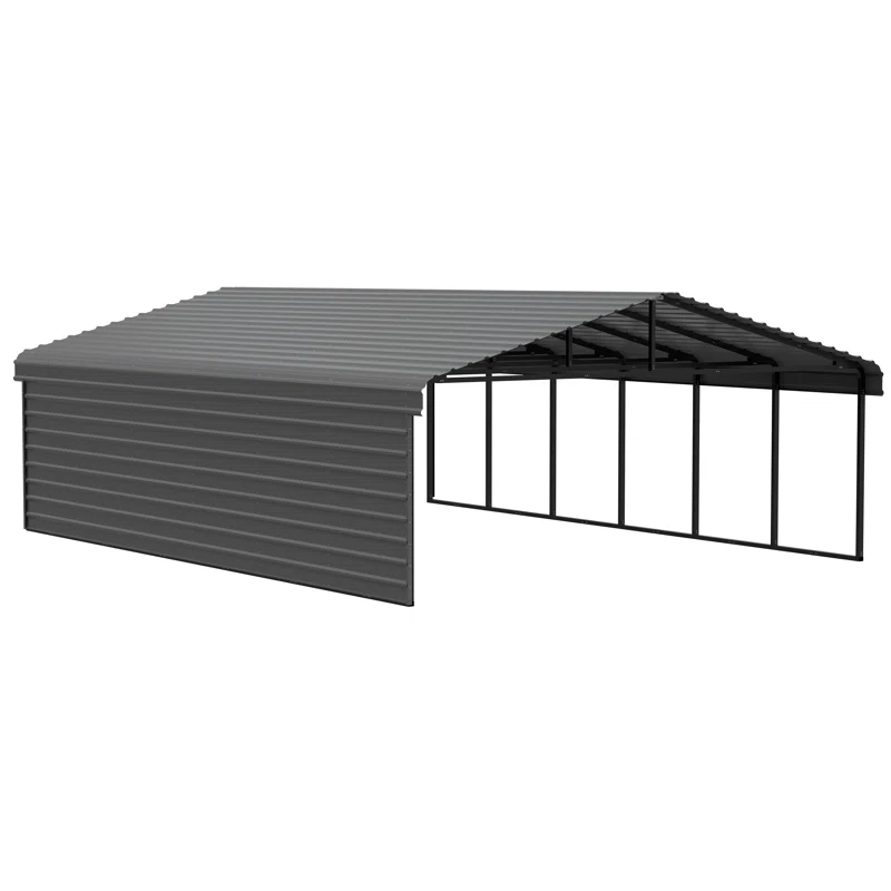 Arrow 29 x 20 ft Eggshell Carport with 1-sided Enclosure