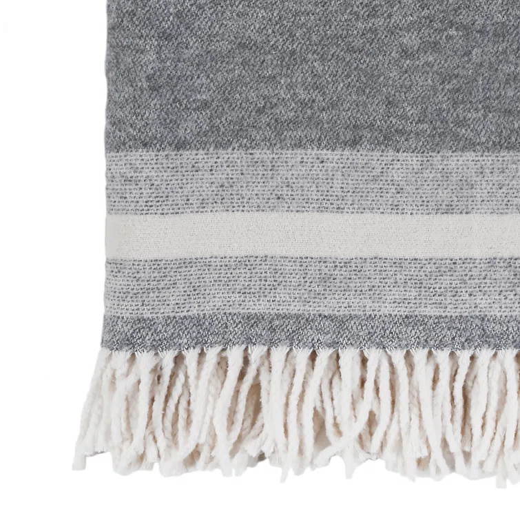 Alpine Luxurious Grey and Ivory Cotton Throw Blanket