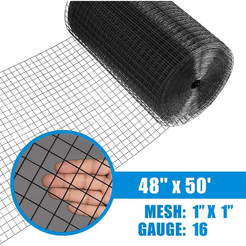 Fencer Wire Fencer Wire 16 Gauge Black Vinyl Coated Welded Wire with Mesh Size 1.5” x 1.5”, Multiple Sizes
