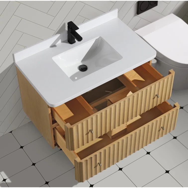 Ari Kitchen & Bath La Jolla 36" Single Floating Bathroom Vanity With Engineered Quartz Top