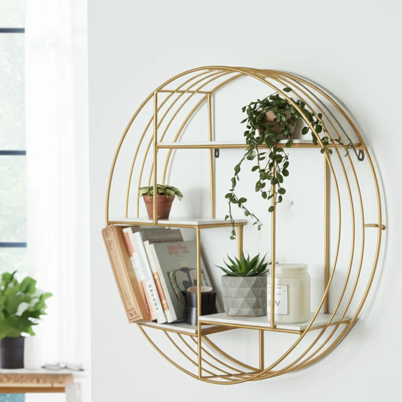 Sagebrook Home Kittle Modern Glam Iron and Wood Wall Storage Shelf