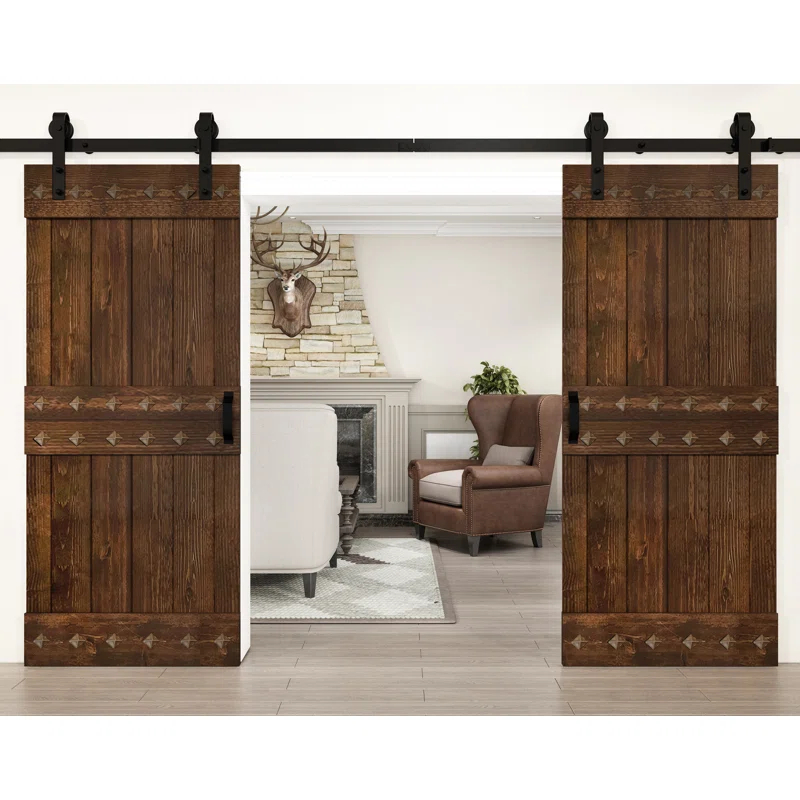 IsLife 84'' Solid Wood Paneled Low-Gloss with Installation Hardware Kit Barn Door (Set of 2)