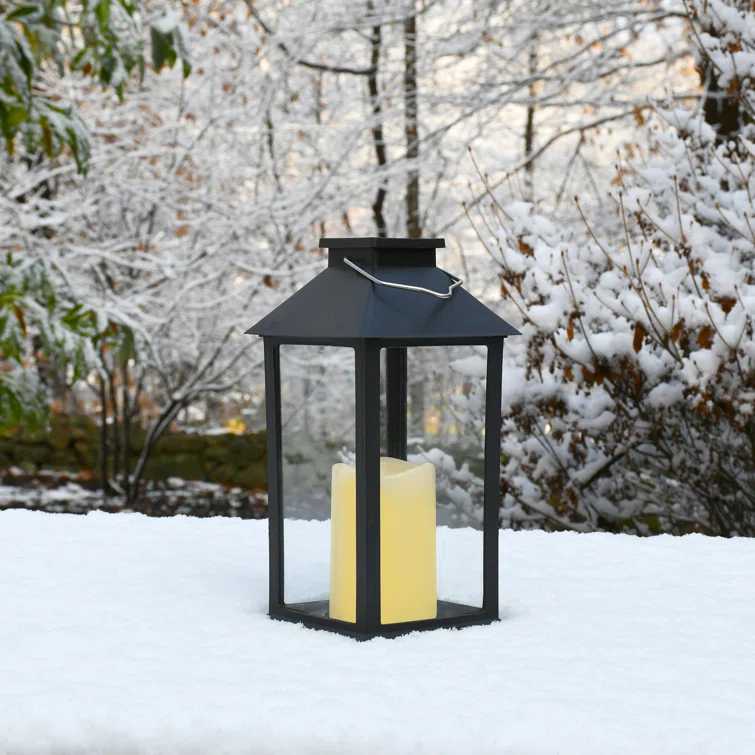 LumaBase Traditional Black Solar Powered Lantern with LED Candle
