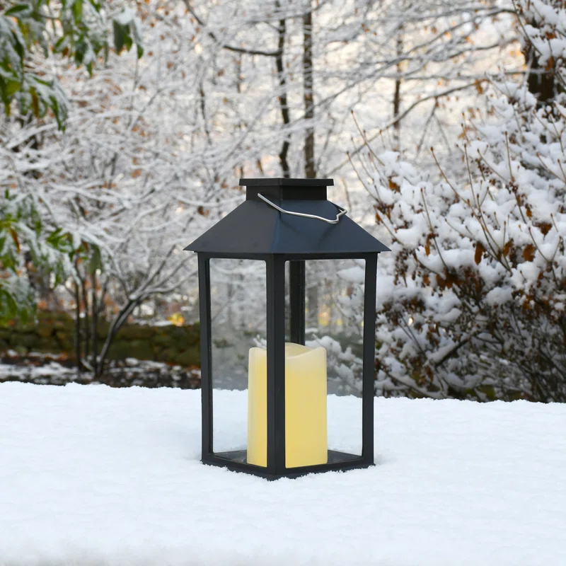 LumaBase Traditional Black Solar Powered Lantern with LED Candle