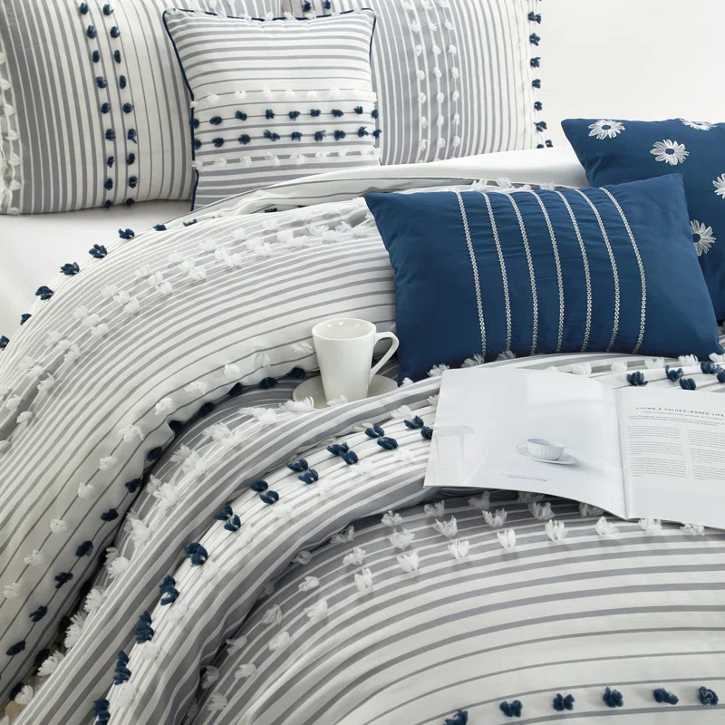 Nanshing America, Inc Clarion Pink 7 Piece Chic Striped Comforter Set