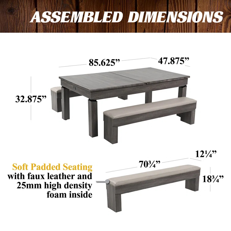 Barrington Billiards Company Barrington Billiards Prescott 3-in-1 Combination Table includes 7’ Billiard Table, Table Tennis and Dining Top with Game Accessories & Rolling Storage Caddy