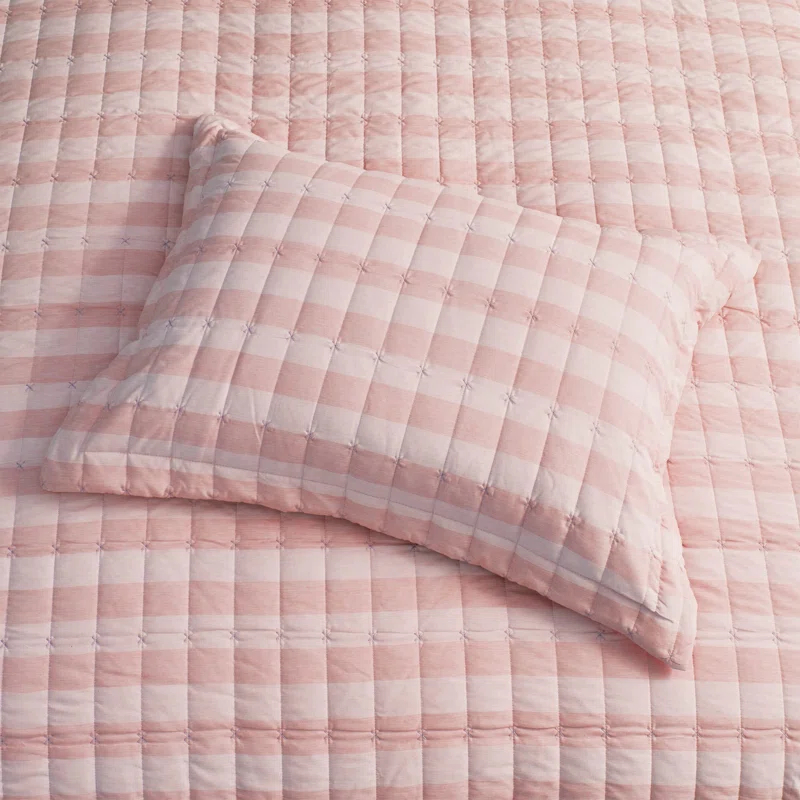 Sweet Home Collection Oversized Prewashed Checkered Plaid Embroidered Vintage Soft Quilt Set