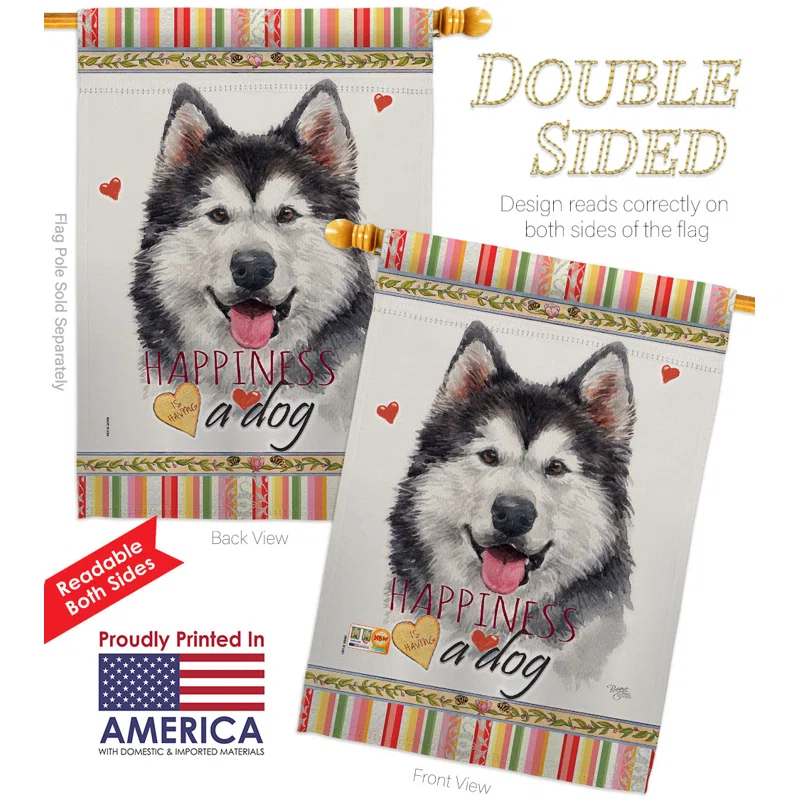 Breeze Decor  28 x 40 in. Dog Siberian Husky Happiness Double-Sided Decorative Vertical House Flag