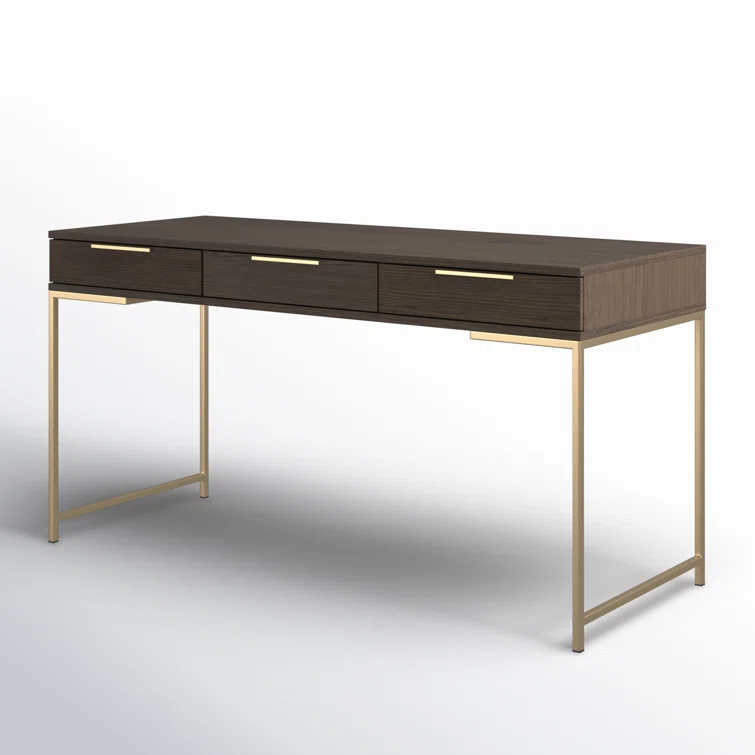 Transitional Brown Wood Home Office Desk with Drawers