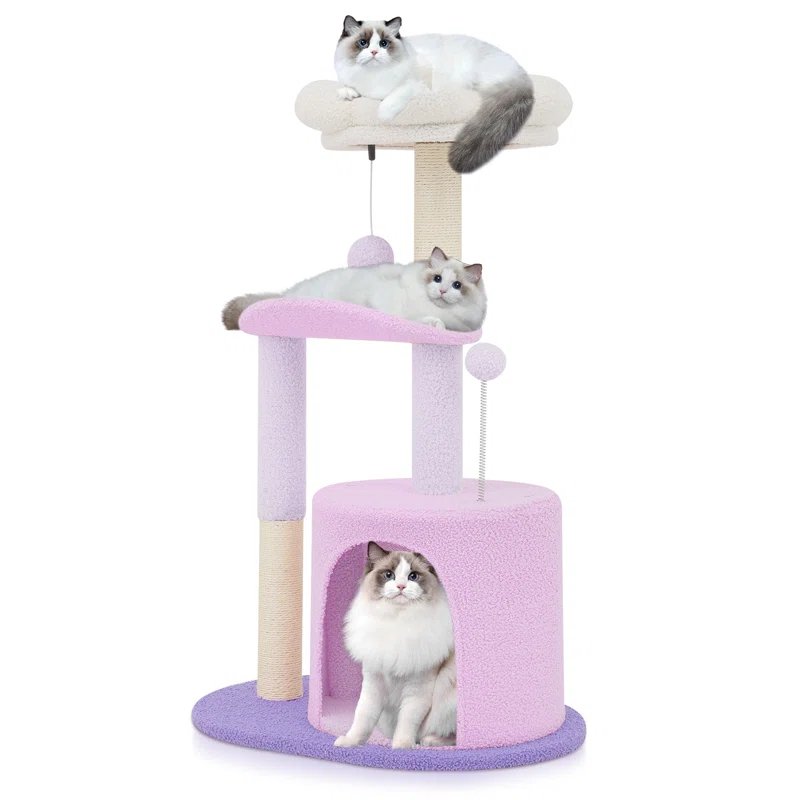 Ezelle Cat Tree Tower Cat Condo House with Sisal Scratching Posts, Flower Top Perch for Indoor Cats