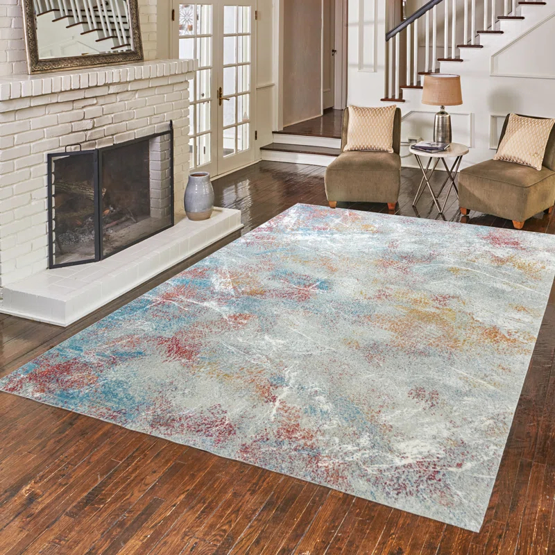 Wade Logan® Crius Shiso Gray Distressed Modern Abstract Viscose Indoor Area Rug