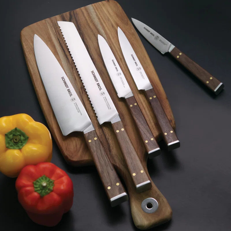 Schmidt Brothers Cutlery Schmidt Brothers™ Cutlery Walnut & Brass 6 Piece Knife Block Set & Reviews | Wayfair