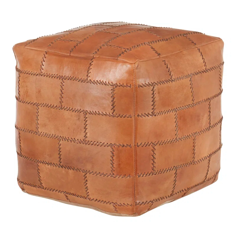 17 Stories Elchin Industrial Pouf In Brown Leather
