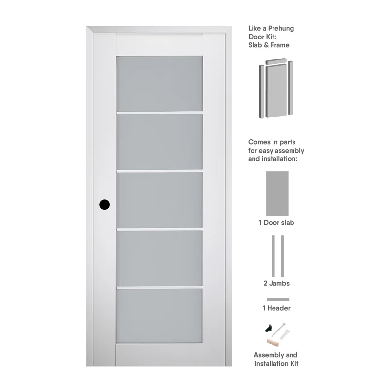 Belldinni Smart Pro 5-Lite DIY-Friendly Manufactured Wood and Glass Single Prehung Interior Door